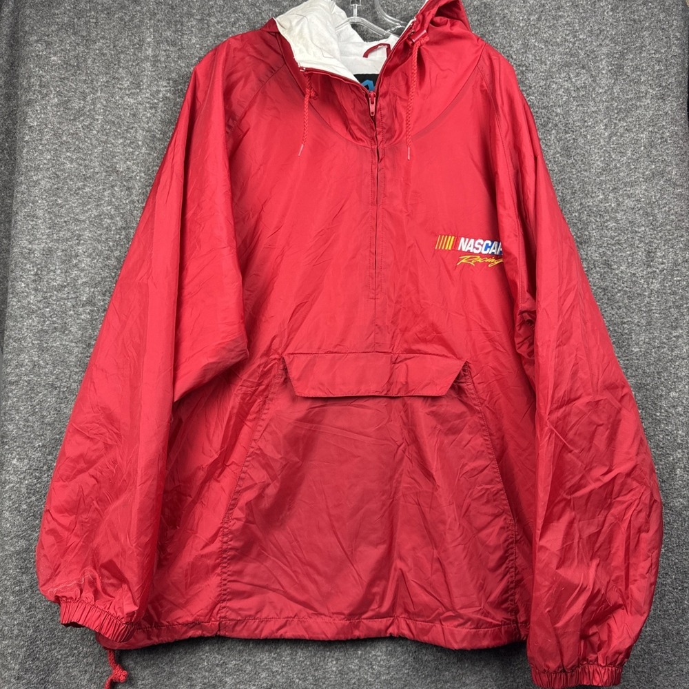 NASCAR Racing Tri-Mountain Red Pullover Windbreaker Jacket Hooded‎ Men's 2XL